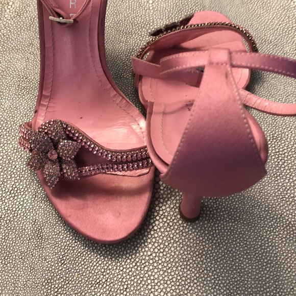 LERRE Handmade in Italy Pink Silk 3.5” heel Rhinestone Flower Size 37 Sandals - Picture 4 of 12